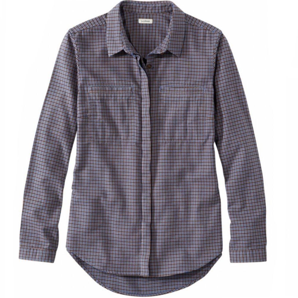L.L. BEAN Long Sleeve Button-Up Flannel Wicked Good Top Nutmeg Blue Women’s MP